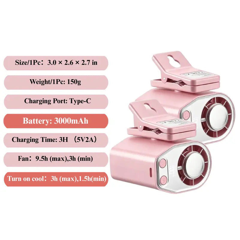 Portable USB Rechargeable Semiconductor Cooling Clip-On Fan with 3000mAh Battery, 360° Rotation, 100 Speed Settings, LED Display - Universal Accessory for Vehicles and Electronics