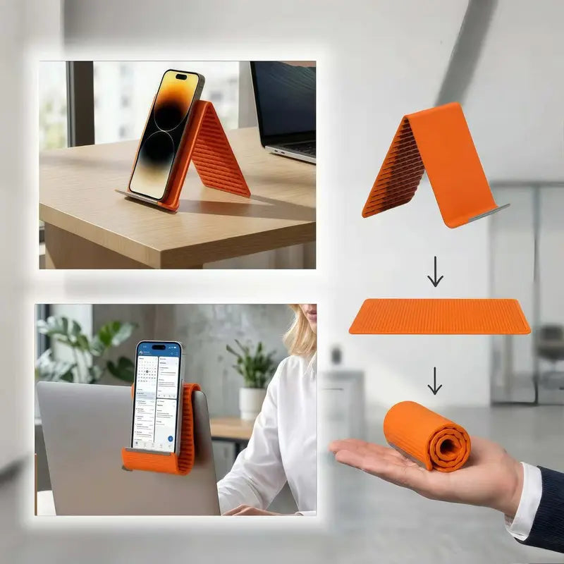 Adjustable Silicone-Aluminium Smartphone Clamp Stand - Compact 110G Folding Non-Slip Mount with Ribbed Grip for Ergonomic Hands-Free Desktop Use for Phones and Laptops | Durable Tablet and Phone Holders & Mounts