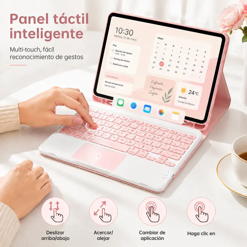 Wireless Keyboard Case for Samsung Galaxy Tab A11 Plus (2026) and A9 Plus (2023) - Rechargeable 7-Color Backlit Touchpad Keyboard with Protective Cover, Wireless Light-Up Mouse, Stylus Pen, and Pen Holder