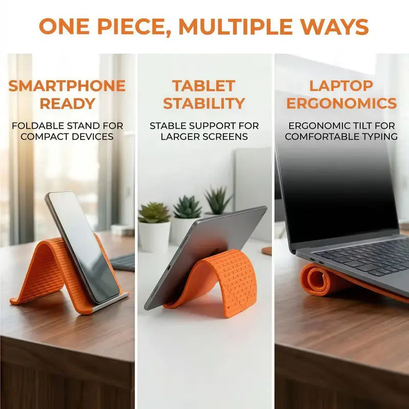 Adjustable Silicone-Aluminium Smartphone Clamp Stand - Compact 110G Folding Non-Slip Mount with Ribbed Grip for Ergonomic Hands-Free Desktop Use for Phones and Laptops | Durable Tablet and Phone Holders & Mounts