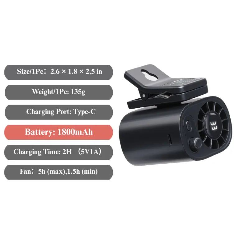 Portable USB Rechargeable Semiconductor Cooling Clip-On Fan with 3000mAh Battery, 360° Rotation, 100 Speed Settings, LED Display - Universal Accessory for Vehicles and Electronics