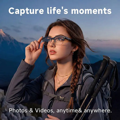 TOOBUR Lightweight Casual Audio Smart Glasses with Open Ear Bluetooth, Rechargeable HD Headphones, 8MP Camera, Video Recording, Touch Control, Call Answering, Real-Time Translation, AI Assistant, and Photochromic Lenses - Ideal Gifts for Adults