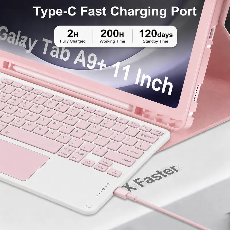Wireless Keyboard Case for Samsung Galaxy Tab A11 Plus (2026) and A9 Plus (2023) - Rechargeable 7-Color Backlit Touchpad Keyboard with Protective Cover, Wireless Light-Up Mouse, Stylus Pen, and Pen Holder
