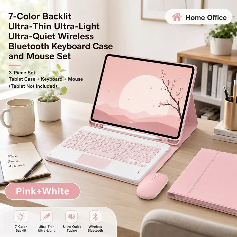 Wireless Keyboard Case for Samsung Galaxy Tab A11 Plus (2026) and A9 Plus (2023) - Rechargeable 7-Color Backlit Touchpad Keyboard with Protective Cover, Wireless Light-Up Mouse, Stylus Pen, and Pen Holder