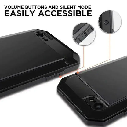 Military-Grade Metal Case for iPhone 14-18 Pro Max - IP54 Waterproof Heavy-Duty Armor with Built-In Gorilla Glass Screen Protector and Full Body Shockproof Design