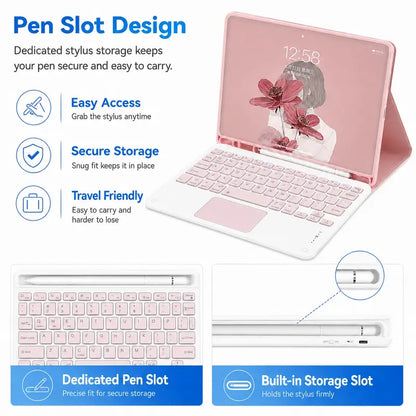 Wireless Keyboard Case for Samsung Galaxy Tab A11 Plus (2026) and A9 Plus (2023) - Rechargeable 7-Color Backlit Touchpad Keyboard with Protective Cover, Wireless Light-Up Mouse, Stylus Pen, and Pen Holder