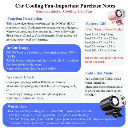 Portable USB Rechargeable Semiconductor Cooling Clip-On Fan with 3000mAh Battery, 360° Rotation, 100 Speed Settings, LED Display - Universal Accessory for Vehicles and Electronics
