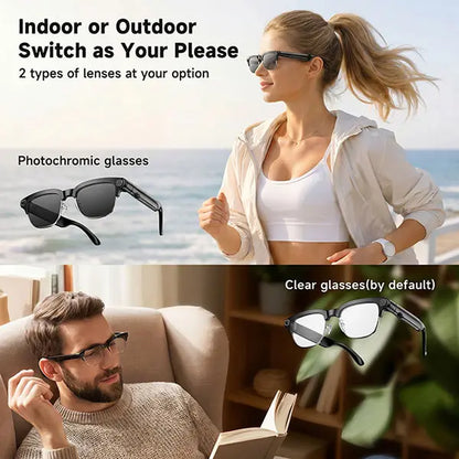 TOOBUR Lightweight Casual Audio Smart Glasses with Open Ear Bluetooth, Rechargeable HD Headphones, 8MP Camera, Video Recording, Touch Control, Call Answering, Real-Time Translation, AI Assistant, and Photochromic Lenses - Ideal Gifts for Adults