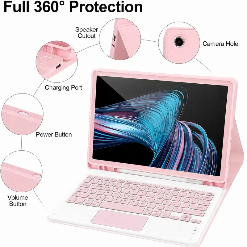 Wireless Keyboard Case for Samsung Galaxy Tab A11 Plus (2026) and A9 Plus (2023) - Rechargeable 7-Color Backlit Touchpad Keyboard with Protective Cover, Wireless Light-Up Mouse, Stylus Pen, and Pen Holder