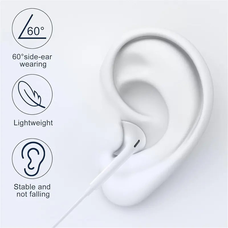 USB-C Wired Semi-In-Ear Earbud Headset with Hi-Fi Sound, Built-In Microphone, Remote Control, Volume Adjustment, Lightweight and Portable Design, Sweat Resistant, Compatible with Samsung Plus and iPhone 15/16 Pro Devices