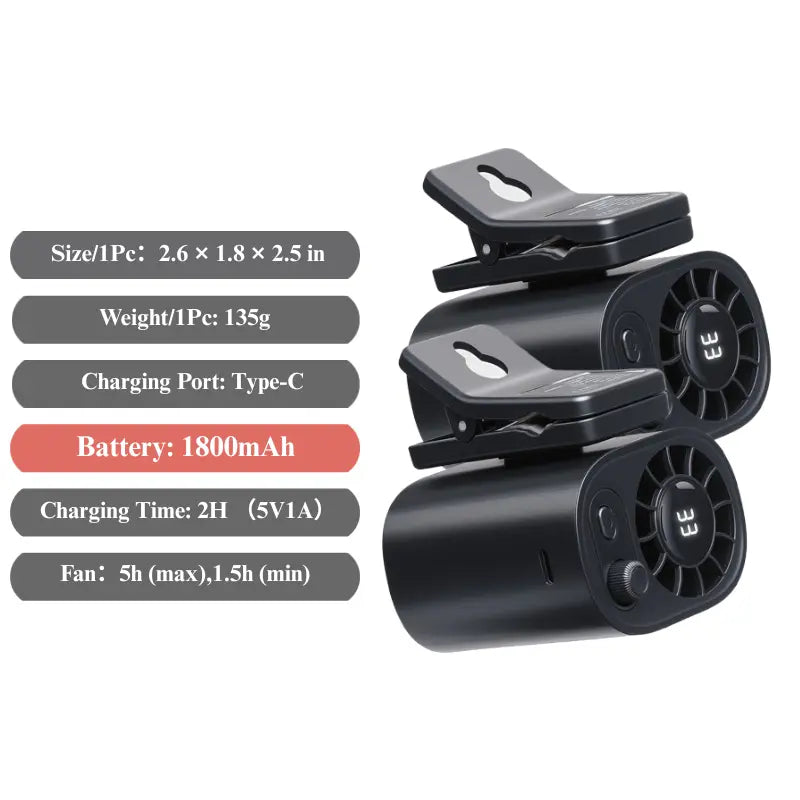 Portable USB Rechargeable Semiconductor Cooling Clip-On Fan with 3000mAh Battery, 360° Rotation, 100 Speed Settings, LED Display - Universal Accessory for Vehicles and Electronics