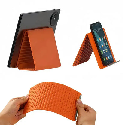 Adjustable Silicone-Aluminium Smartphone Clamp Stand - Compact 110G Folding Non-Slip Mount with Ribbed Grip for Ergonomic Hands-Free Desktop Use for Phones and Laptops | Durable Tablet and Phone Holders & Mounts