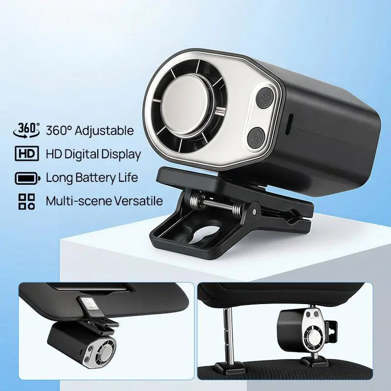 Portable USB Rechargeable Semiconductor Cooling Clip-On Fan with 3000mAh Battery, 360° Rotation, 100 Speed Settings, LED Display - Universal Accessory for Vehicles and Electronics