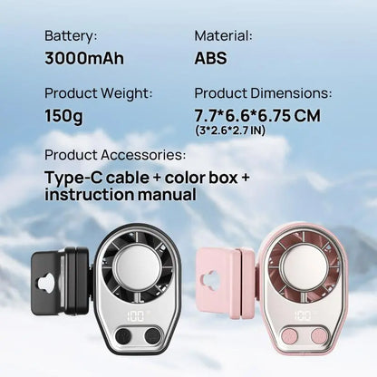 Portable USB Rechargeable Semiconductor Cooling Clip-On Fan with 3000mAh Battery, 360° Rotation, 100 Speed Settings, LED Display - Universal Accessory for Vehicles and Electronics