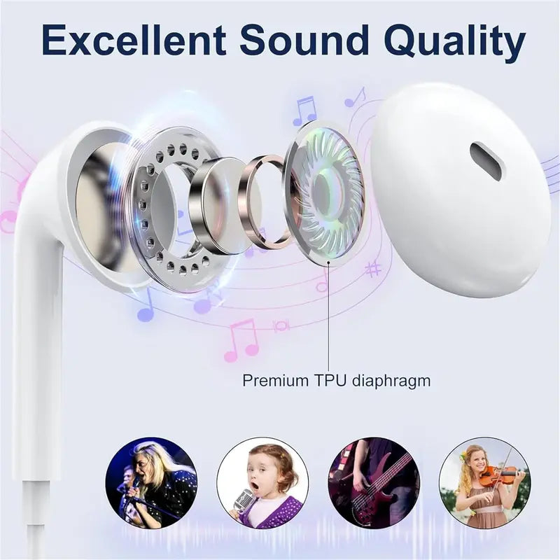 USB-C Wired Semi-In-Ear Earbud Headset with Hi-Fi Sound, Built-In Microphone, Remote Control, Volume Adjustment, Lightweight and Portable Design, Sweat Resistant, Compatible with Samsung Plus and iPhone 15/16 Pro Devices