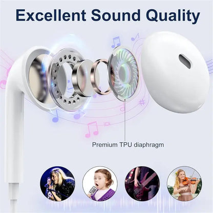 USB-C Wired Semi-In-Ear Earbud Headset with Hi-Fi Sound, Built-In Microphone, Remote Control, Volume Adjustment, Lightweight and Portable Design, Sweat Resistant, Compatible with Samsung Plus and iPhone 15/16 Pro Devices
