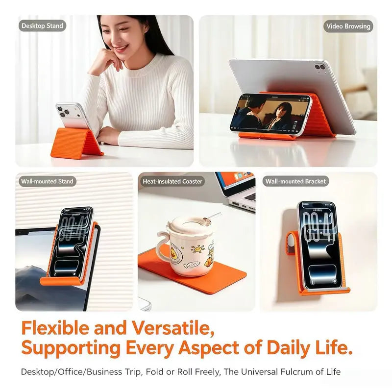 Adjustable Silicone-Aluminium Smartphone Clamp Stand - Compact 110G Folding Non-Slip Mount with Ribbed Grip for Ergonomic Hands-Free Desktop Use for Phones and Laptops | Durable Tablet and Phone Holders & Mounts
