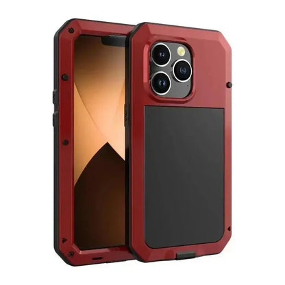 Military-Grade Metal Case for iPhone 14-18 Pro Max - IP54 Waterproof Heavy-Duty Armor with Built-In Gorilla Glass Screen Protector and Full Body Shockproof Design