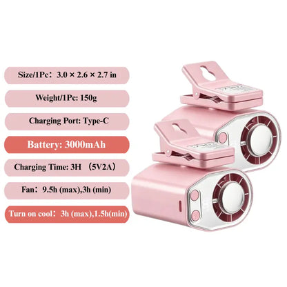 Portable USB Rechargeable Semiconductor Cooling Clip-On Fan with 3000mAh Battery, 360° Rotation, 100 Speed Settings, LED Display - Universal Accessory for Vehicles and Electronics