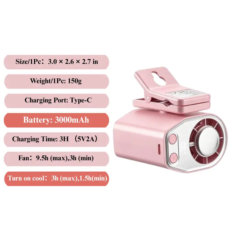 Portable USB Rechargeable Semiconductor Cooling Clip-On Fan with 3000mAh Battery, 360° Rotation, 100 Speed Settings, LED Display - Universal Accessory for Vehicles and Electronics