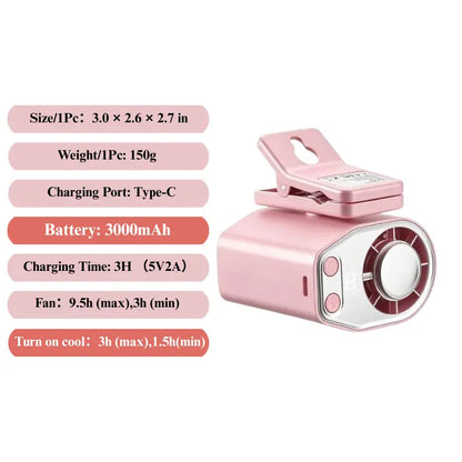 Portable USB Rechargeable Semiconductor Cooling Clip-On Fan with 3000mAh Battery, 360° Rotation, 100 Speed Settings, LED Display - Universal Accessory for Vehicles and Electronics