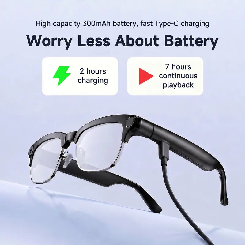 TOOBUR Lightweight Casual Audio Smart Glasses with Open Ear Bluetooth, Rechargeable HD Headphones, 8MP Camera, Video Recording, Touch Control, Call Answering, Real-Time Translation, AI Assistant, and Photochromic Lenses - Ideal Gifts for Adults