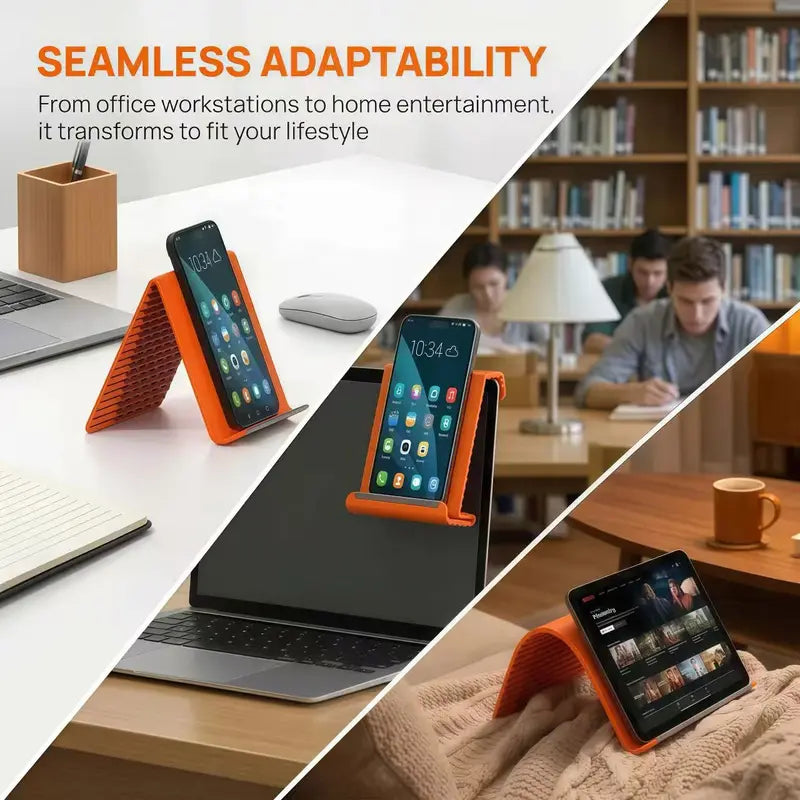Adjustable Silicone-Aluminium Smartphone Clamp Stand - Compact 110G Folding Non-Slip Mount with Ribbed Grip for Ergonomic Hands-Free Desktop Use for Phones and Laptops | Durable Tablet and Phone Holders & Mounts