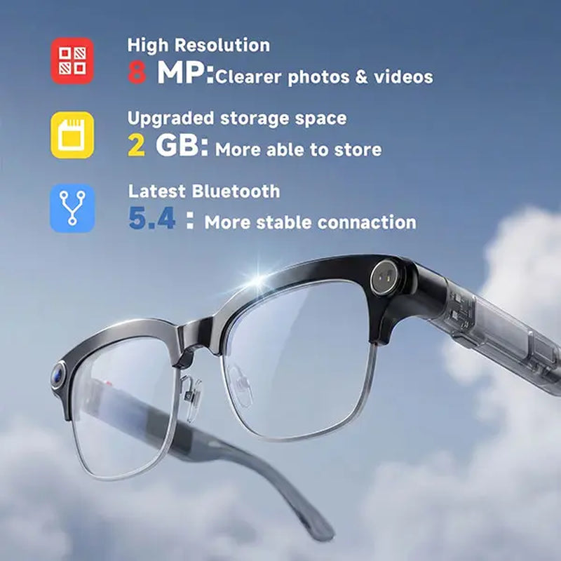 TOOBUR Lightweight Casual Audio Smart Glasses with Open Ear Bluetooth, Rechargeable HD Headphones, 8MP Camera, Video Recording, Touch Control, Call Answering, Real-Time Translation, AI Assistant, and Photochromic Lenses - Ideal Gifts for Adults